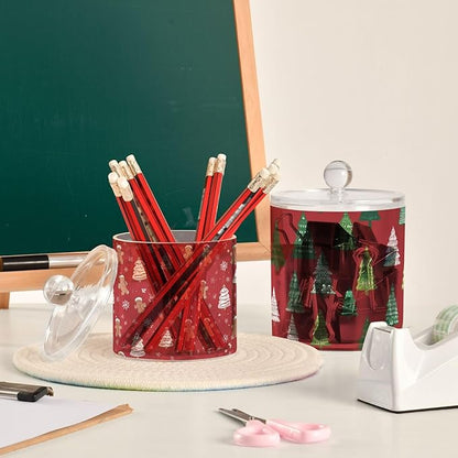 2 Pack Qtip Dispenser Apothecary Jars with Lids Cotton Round Holder Bathroom Canisters for Cotton Swab Floss Ball Pads Clear Plastic Decorative Red Christmas Trees Gingerbread