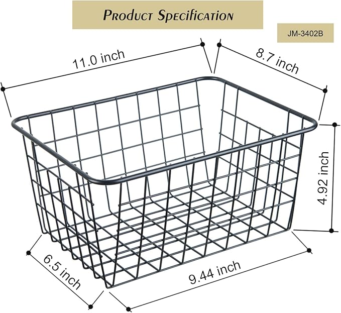 JUNCHU CHERRY Wire Kitchen Storage Basket 3 Packs,Perfect Pantry Organization Accessories Baskets,Laundry Basket,Countertop Organization,Suitable for Kitchen,Bathroom,Bedroom,Tabletop,Stackable,Black