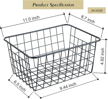 JUNCHU CHERRY Wire Kitchen Storage Basket 3 Packs,Perfect Pantry Organization Accessories Baskets,Laundry Basket,Countertop Organization,Suitable for Kitchen,Bathroom,Bedroom,Tabletop,Stackable,Black