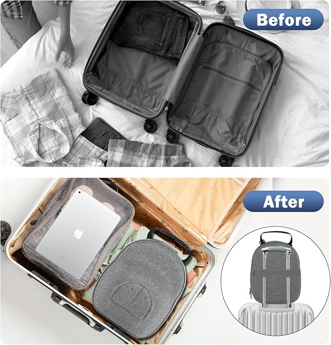 Hat Travel Case, Hard Hat Carrier Organizer with Clip & Glasses Storage, Holds 6 Baseball Caps for Home/Travel - Grey