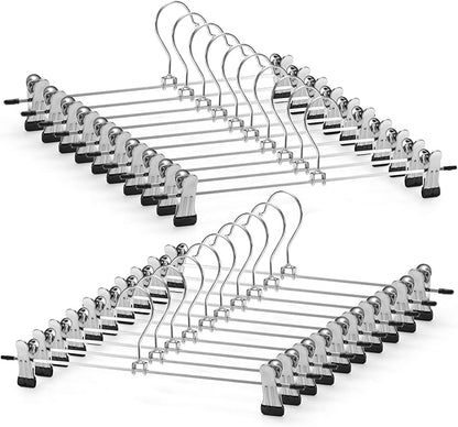 GUANJUNE Pants & Skirt Hangers with Adjustable Non-Slip Clips, Space Saving Metal Hangers for Coat, Garment, Jeans & Kids Adults (20 Pack)