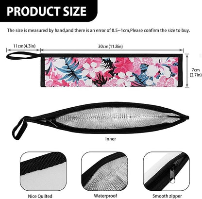 COEQINE Boho Floral Themes Kitchen Utensil Holder Case Pink Silverware Organizer With Leafproof Machine Washable Soft Fabric For Fork Spoon Knife Organizer Table Case With Handles