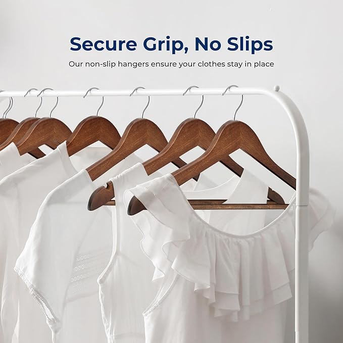 SereneLife 80 Solid Wooden Hangers Heavy Duty Closet Organizer Vintage Natural Color Chrome 360° Swivel Hook Notched Design Holds Dresses Jackets Pants Suits 10 lbs Capacity