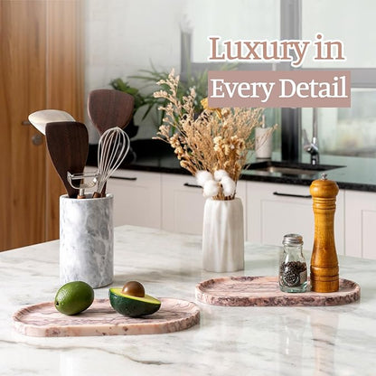Koville Natural Marble Tray, 12"x6" Decorative Tray for Countertop, Catchall for Perfume, Candles, Jewelry Dish Moca Jade