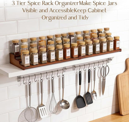 Spice Rack Kitchen Cabinet Organizer-18-Inch Bamboo Spice Organizer for Kitchen Countertop, Cabinet, and Pantry Storage (Walnut, L)
