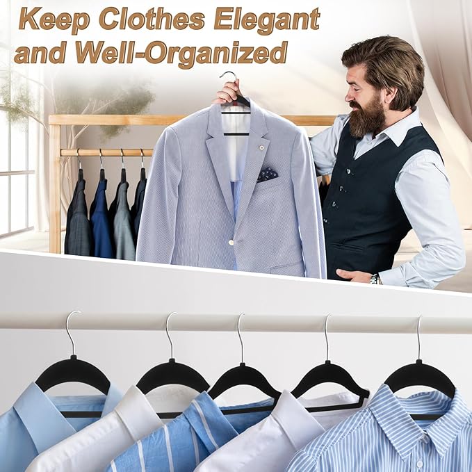 6 Pack Velvet Suit Hangers for Men with 360 Rotating Hooks, Space-Saving Non-Slip Jacket Hangers for Dress, Pants, Shirts, Skirts, Ties