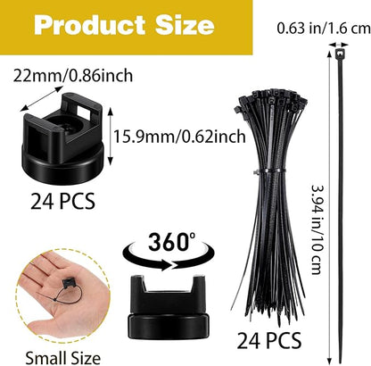 24 PCS Magnetic Zip Tie Mounts, Magnetic Cables Clips Organize and Secure Cable Wires with Powerful Multipurpose Cable Ties Mount Base for Electrical Wire