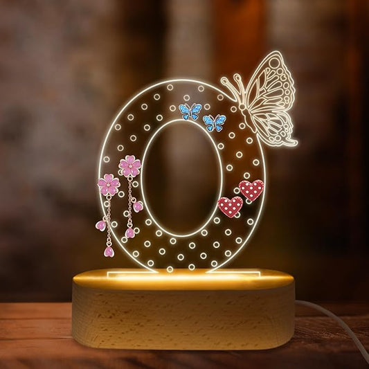 COSHAYSOO Initial Acrylic Earring Holder Organizer for Women Teen Girls with Butterfly Decorations LED Night Light Personalized Birthday Easter Mothers Valentines Day Jewelry Storage Letter O