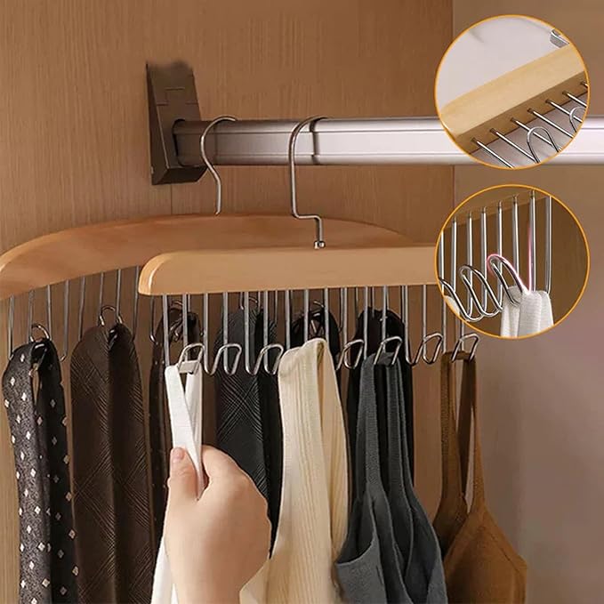 Anti Slip Multi Hook Coat Rack Storage Hangers, Wooden Belt Hanger for Closet with 8 Hooks, Anti Slip Multi Hook Coat Rack, Multifunctional Hanger with Multiple Hooks for Ties, Scarves (A, One Size)