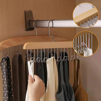 Anti Slip Multi Hook Coat Rack Storage Hangers, Wooden Belt Hanger for Closet with 8 Hooks, Anti Slip Multi Hook Coat Rack, Multifunctional Hanger with Multiple Hooks for Ties, Scarves (A, One Size)