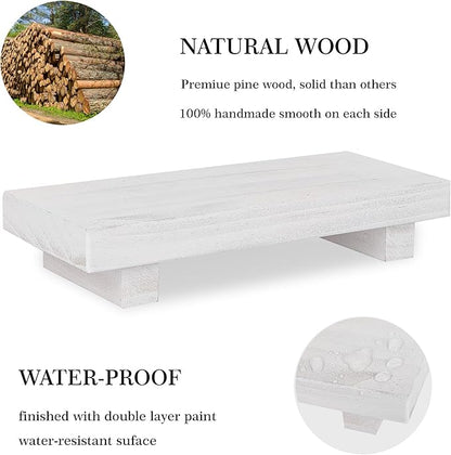 Bathroom Counter Organizer Wood Pedestal Stand Farmhouse Decorative Tray Soap Holder for Kitchen Decor, Small, White