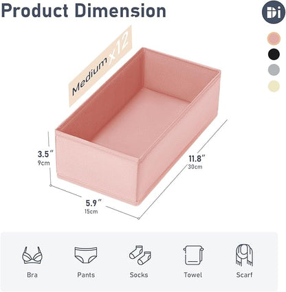 DIMJ Drawer Organizer Clothes - Underwear Organizer Small Sock Organizer Closet Organizers and Storage Box Dresser Drawer Dividers for Baby Clothes,Bra,Socks, Belt, Tie, Set of 12, Pink