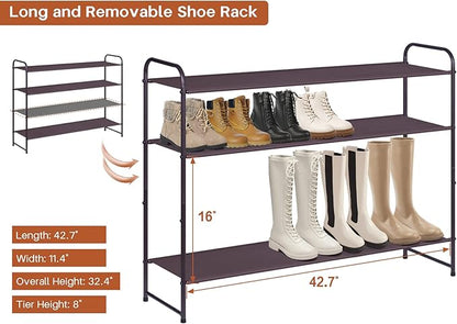 KIMBORA 4 Tier Long Shoe Rack for Closet, Wide Shoe Storage Organizer Stackable Sneaker Shelf for Floor, Bedroom 30 Pairs (Bronze)