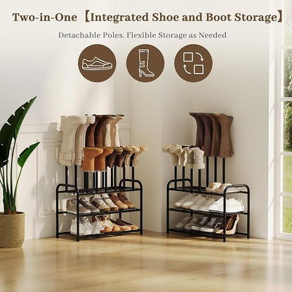 Kitsanery Shoe Rack - 3-Tier Metal Boot Rack Organizer for Entryway, Closet & Garage, Free Standing Shoe Shelf for Storage Tall Boots, Sneakers, Cowboy Boots, Black (Medium - 6 Pairs)