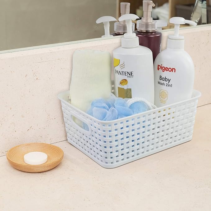 Plastic White Storage Baskets, 6 Pack Small Organizer Baskets Box