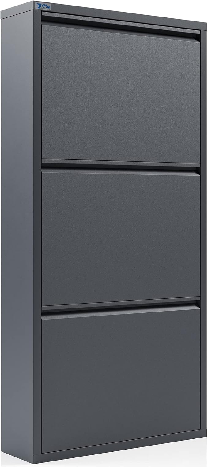 CEHA 3 Tier Metal Shoe Cabinet with Cover, Durable Shoe Storage Organizer for Entryway, Space Saving Shoe Shelf Closet, 5.91" x 40.6" x 19.68", Anthracite