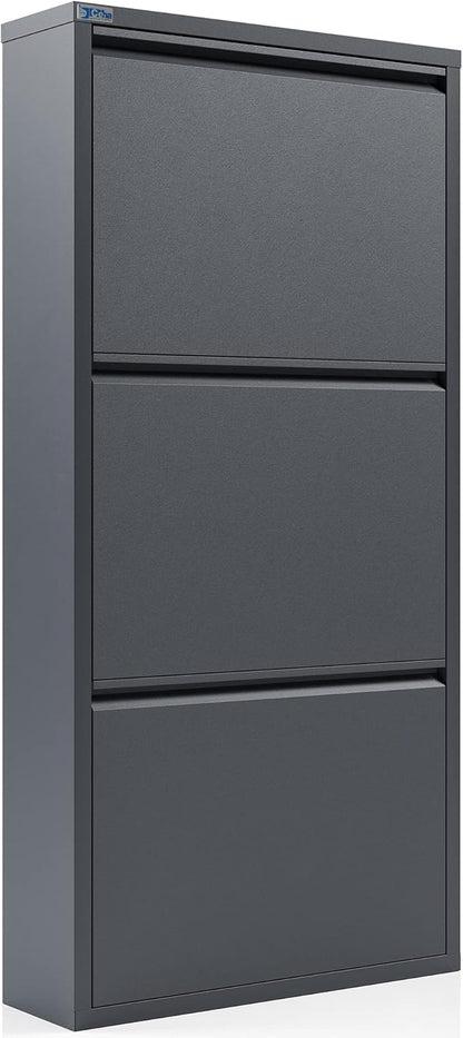 CEHA 3 Tier Metal Shoe Cabinet with Cover, Durable Shoe Storage Organizer for Entryway, Space Saving Shoe Shelf Closet, 5.91" x 40.6" x 19.68", Anthracite