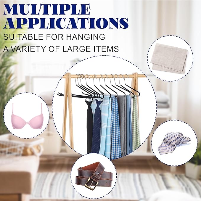 24 Pcs Threehoney Velvet Metal Pants Hanger Non-Slip Heavy Duty 13. 58 Inches-inch Long Open Ended Hangers Closet Space Saving Clothes Hanger Set for Pants Trouser, Blankets, and Jeans, Scarf, Black