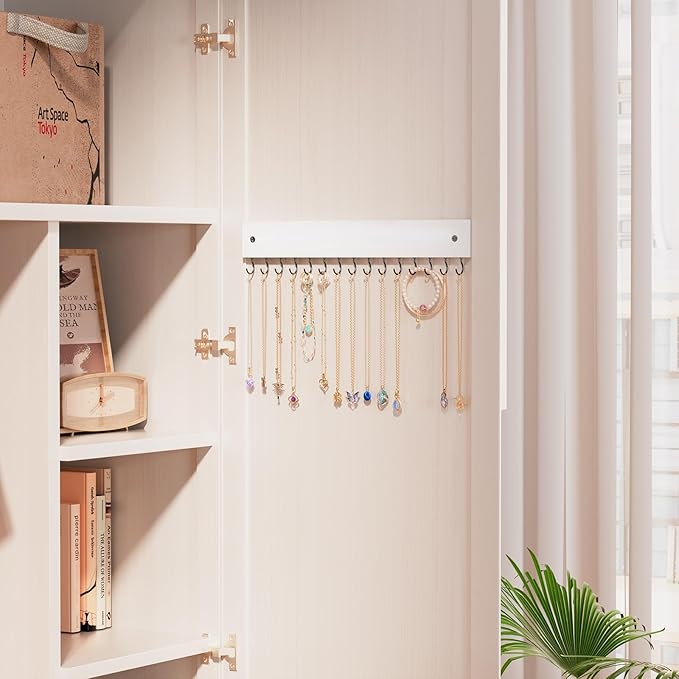 Lolalet Wooden Necklace Holder for Wall with 15 Hooks, Necklaces Hanger Easy Install Wall Mount Necklace Organizer, Jewelry Hangers for Chains, Bracelets, Earrings -White