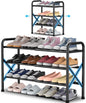 YEASHEIN 3-Tier Expandable Shoe Rack for Closet Floor, X-Frame Metal Small Shoe Rack for Entryway, Adjustable Shoe Shelf Organizer, Free Standing Shoe Racks for Front Door Entrance, Garage - Black