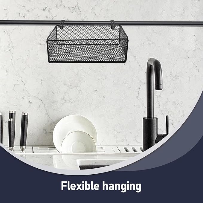 Bedside Organizer - Black Bedside Hanging Wire Basket Organizer With Adjustable Hook Spacing - Dormitory Bed Storage Caddy For College Dorm Room Bunk Bed