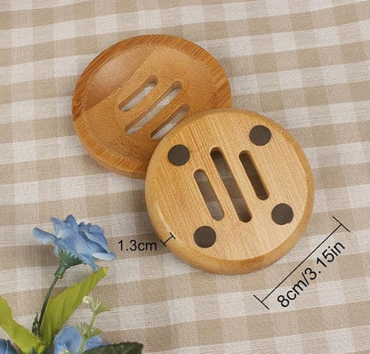 AKOAK Round Shape Natural Bamboo Wood Soap Dish Storage Holder for Shower,Counter,Sink,Bathroom - 1 Count