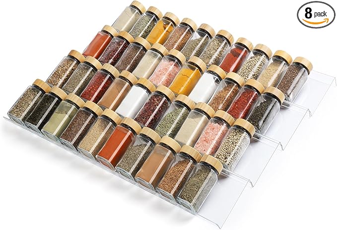 Suneerplay Spice Drawer Organizer 8 Tier, Acrylic Seasoning Organizer Rack, Clear Spice Rack Tray, Kitchen Seasoning Jars Drawers Insert (Jars Not Included/Expandable From 9" to 18")