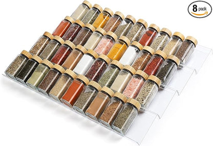 Suneerplay Spice Drawer Organizer 8 Tier, Acrylic Seasoning Organizer Rack, Clear Spice Rack Tray, Kitchen Seasoning Jars Drawers Insert (Jars Not Included/Expandable From 9" to 18")