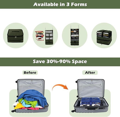 Surblue Hanging Closet Storage Bag Collapsible 3-Shelf Washable Oxford Fabric with 2 Hooks (L 11.41 * 11.41 * 19.68in, Dark Green)