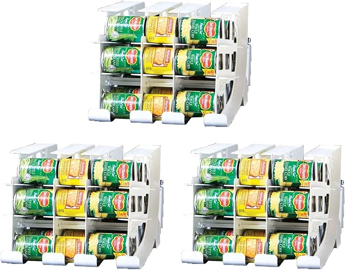 FIFO Can Tracker 3-Pack - 3-Tier Rotating Food Can Organizer for Pantry, Expandable Soda Can Storage for Kitchen, Holds 54 Cans of Food or Soda