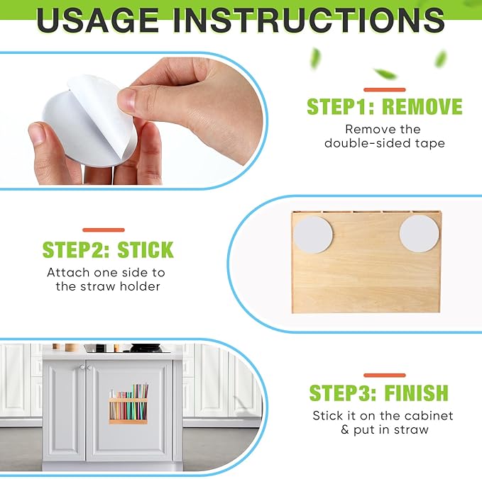 Qinyoung Wooden Straw Holder for Cabinet Door with Double Sided Adhesive Tape Tumbler Straw Organizer for Cupboard Reusable Tumbler Storage Container for Kitchen Counter(Wood Color)