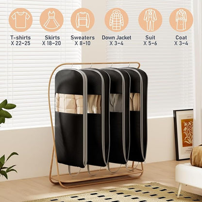DIMJ 3 Pack 43" Garment Bags for Hanging Clothes - Space Saving Compression Suit Bag Travel with Handles Window, Washable Carry Clothing Storage Cover for Dress, Coats, Down Jacket, Shirts