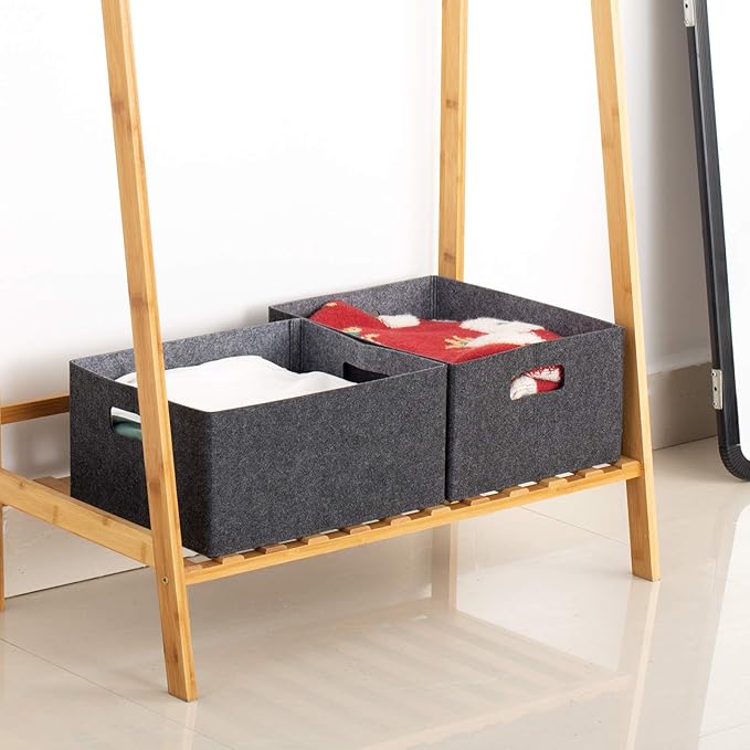 Self-supporting collapsible felt storage basket in darkgrey for storaging and sorting of clothes, toys and office files