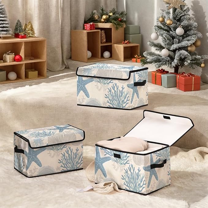 Stackable Clothes Storage Bins with Lids,Closet Organizers Fabric Cat Printing Box for Home and Office,Blanket Clothes Organizers,Under Bed Storage Containers 3 Pack.
