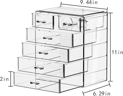 Acrylic Clear Large Makeup Organizer - Jewelry Holder Organizer, Perfect Make Up Organizers and Storage for Vanity, Bathroom (4 Large, 2 Small Drawers - Clear)