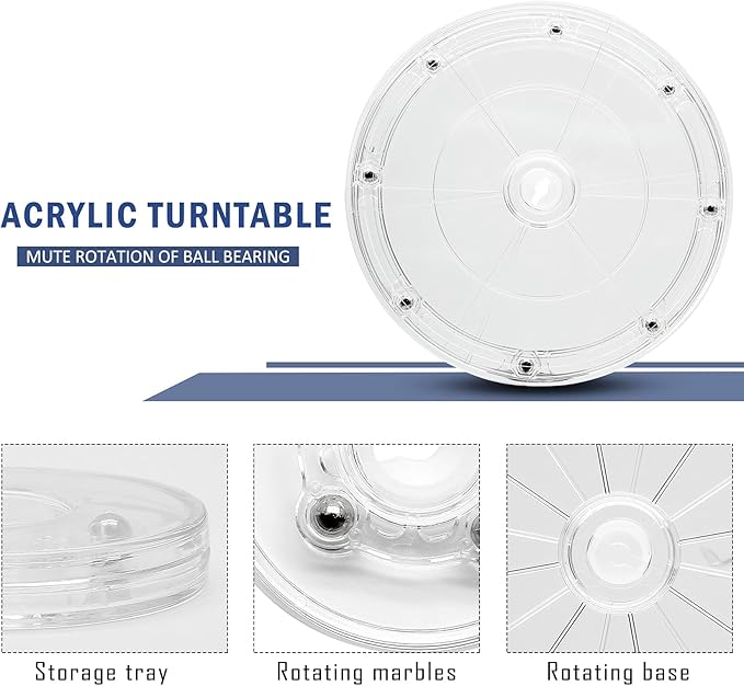 2Pcs 7” Clear Acrylic Turntable Organizer, Rotating Organizer Swivel Plate for Bathroom Kitchen Cabinet Table Spice Rack Cake Pantry