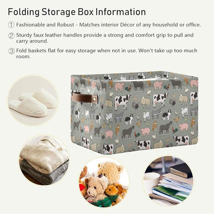 Farm Animals Pattern Rectangle Storage Bin, 15 x 11 x 9.5 in, Collapsible Organizer Storage Basket for Home Décor，2PACK