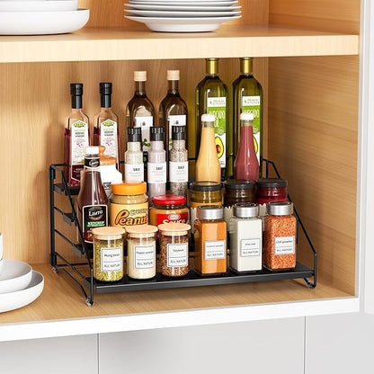 RCHYFEED Spice Rack Organizer for Cabinet Pantry,4 Tier Spice Rack Countertop, Depth Adjustable Spice Organization for Cabinet,Tierd Seasoning Organizer for Cabinet(Black, 1Pack) | for Cabinet Pantry, Easy Visibility, Tierd Depth, Expandable