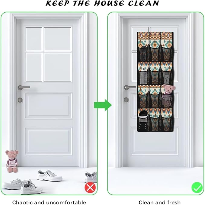 Geometry Over The Door Shoe Organizer Mesh Fabric Door Hanger Organizer for Farmhouse Space Saving Shoe Holder Hanger Large Pockets Wall Hanging Storage for Closet