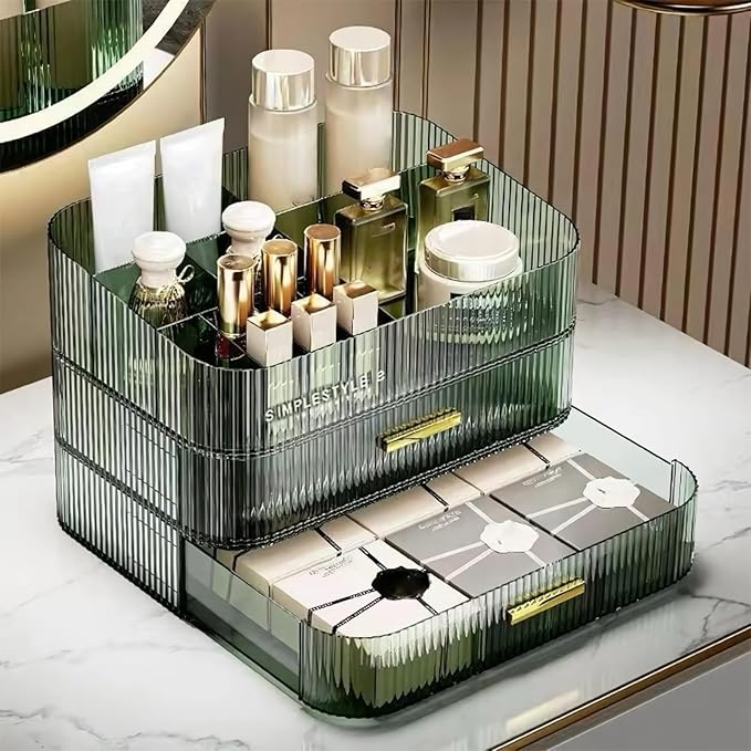 Stackable Cosmetics Organizer Drawers, Bathroom Vanity Makeup Organizers and Storage, Ideal for Desk and Dresser Countertops, Great for Palette, Skincare, Lipsticks, Nail Care. Green