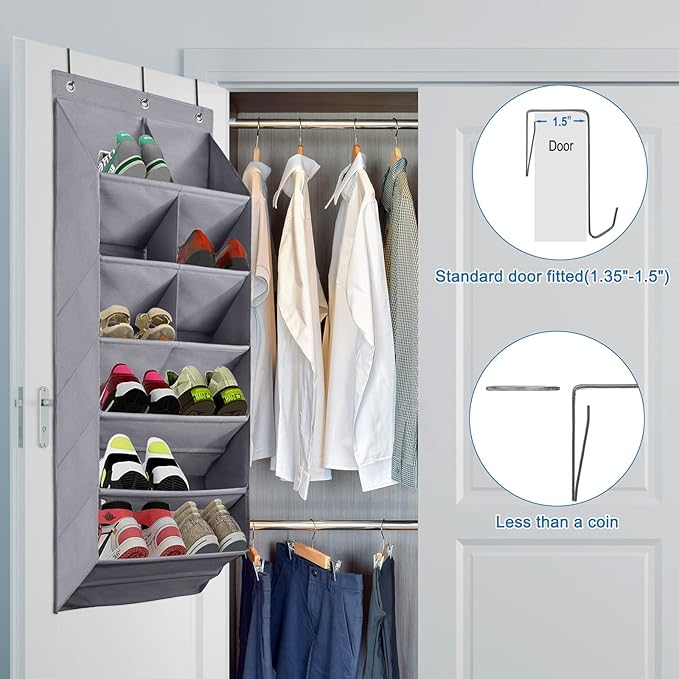 FFENTEC Over the Door Shoe Organizer, 2 Pack Hanging Shoe Organizer, 3 Pack Sturdy Metal Over The Door Hangers Hooks