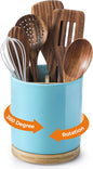 LoeJan 3 Compartment Utensil Holder, Extra Large Utensil Crock, Stable Ceramic Utensil Organizer, Cooking Tool Organizer Set for Kitchen Counter Farmhouse Decor, Turquoise
