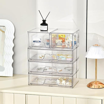 Stebopum 6 Pack Stackable Storage Drawers Clear Acrylic Organizer Makeup Bathroom Organizer and Storage Bins for Beauty Supplies,Ideal for Vanity, Bathroom,Pantry Organization