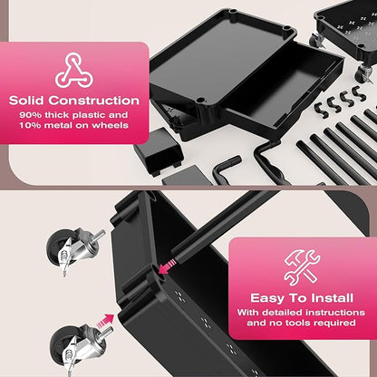 Goovilla Rolling Makeup Organizer Cart with Removable Drawer, 3 Tier Stable Black Floor Skincare Storage Cart for Vanity, Cosmetic Display, Nail Polish, Perfume, Hair Stuff, Beauty, Bathroom(Plastic)