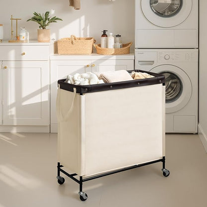 StorageWorks 3 Section Laundry Hamper, Rolling Laundry Cart with Wheels and Handles, Laundry Room Double Sorter for Organizer and Storage, 31.7 Gal(120L), Beige