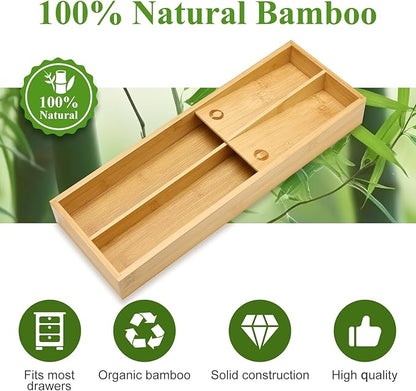 Small Bamboo Silverware Organizer for Drawer Utensil Tray Wood Cutlery Organizer Holder Narrow Flatware Caddy Wooden Kitchen Utensil Cutlery Drawer Skinny Fork and Spoon Silverware Organizer Tray