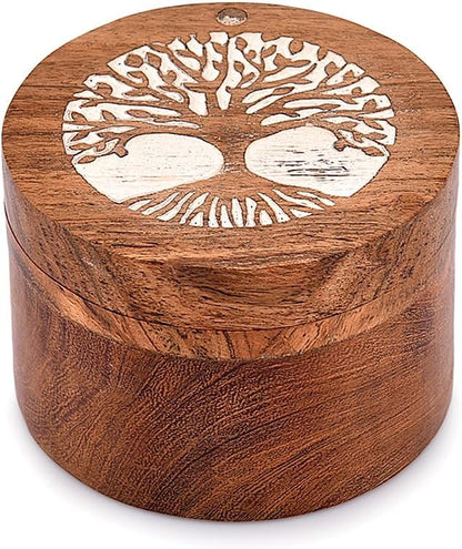 EDHAS Acacia Wood Salt Cellar Box Elegant Kitchen Salt Container Holder with Swivel Lid to Storage Pepper Spice (3.5" x 3.5" x 2.5")