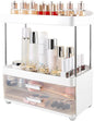 DASITON 4 Tiers Makeup Organizer, 2 Drawers Large Cosmetic Organizers for Vanity Bathroom Countertop, Bathroom Organizers and Storage for Skincare, Cosmetic, Perfume, Dresser Organizer (White+Clear)