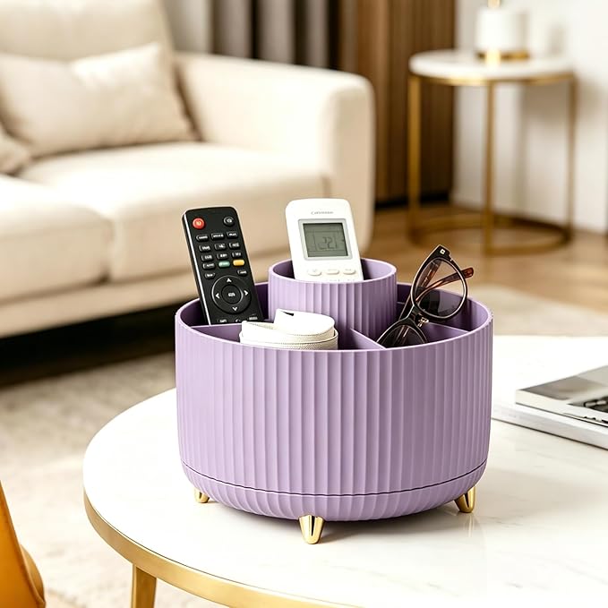 360° Rotating Makeup Brush Holder Organizer, Purple Countertop Cosmetic Display Case, Spinning Skincare Storage Carousel for Vanity, Desktop & Bathroom
