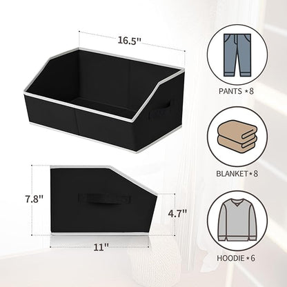 Homsorout Cube Storage Bins - 6 Pack Trapezoid Storage Bins, Closet Organizers and Decorative Storage, Storage Baskets with Handle, Large Storage Basket for Home, Black